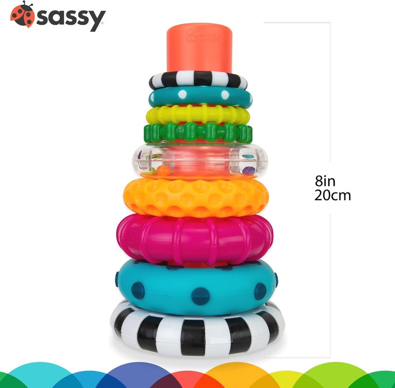 Sassy Stacks of Circles Stacking Ring STEM Learning Toy, Age 6+ Months, Multi, 9 Piece Set - Image 4