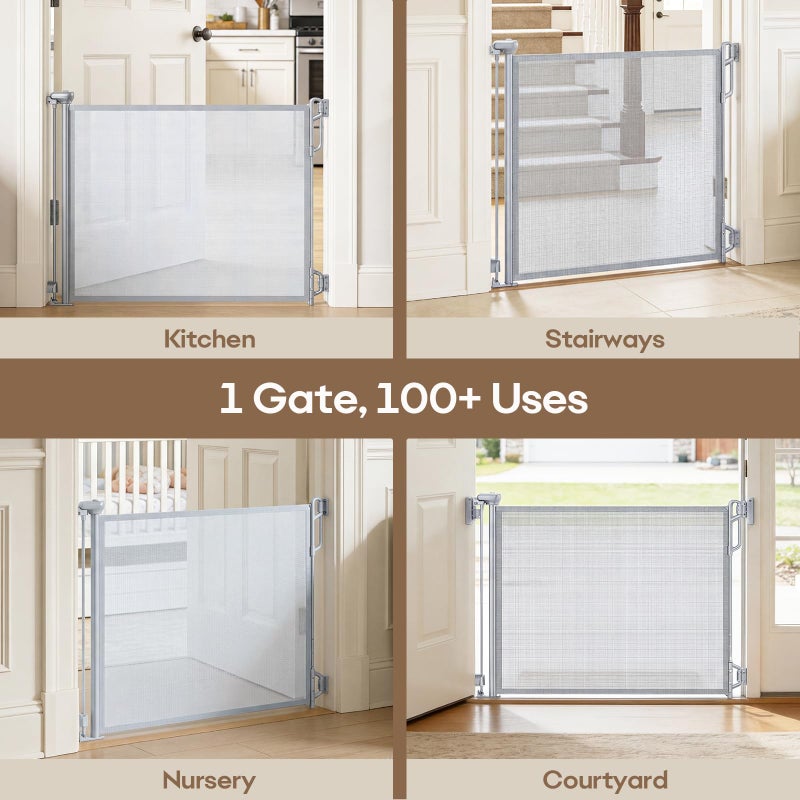 SPACEANY Retractable Safety Baby Gate or Mesh Dog Gate,Durable Portable Mesh Retractable Gate,Easy to Use for Stairs, Doorways, Hallways, Indoor, Outdoor, 33.5" Tall, Up to 45" Wide, Gray - Image 5