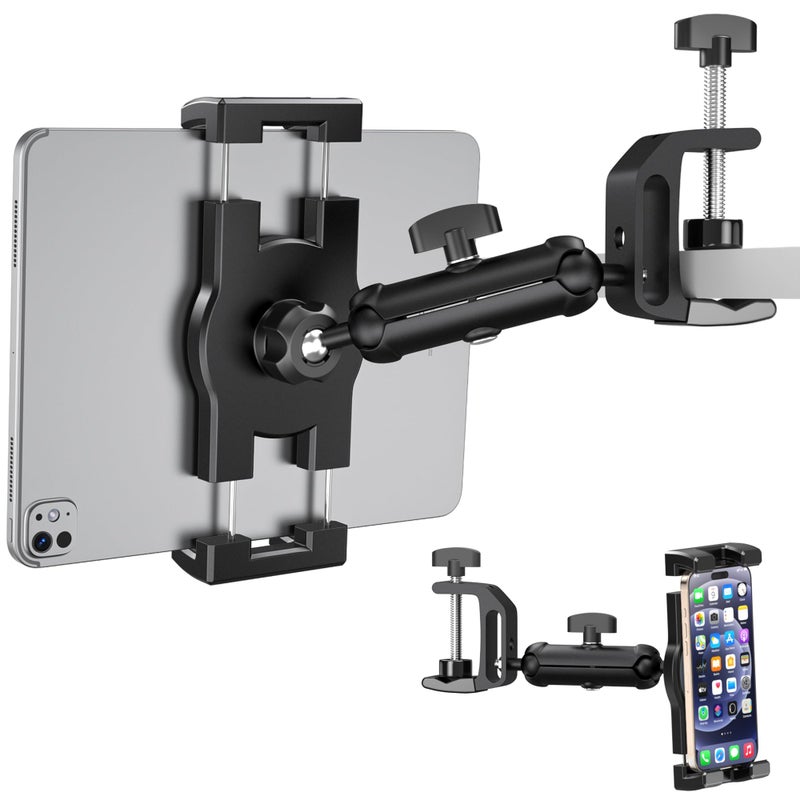 TeQable iPad Under Cabinet Mount Kitchen Tablet Mount Holder iPad Desk Mount wClamp Aluminum BaseMetal Arm 360 Rotation Compatible with 47129 iPad ProAirMiniKindlesGalaxy TabPhones