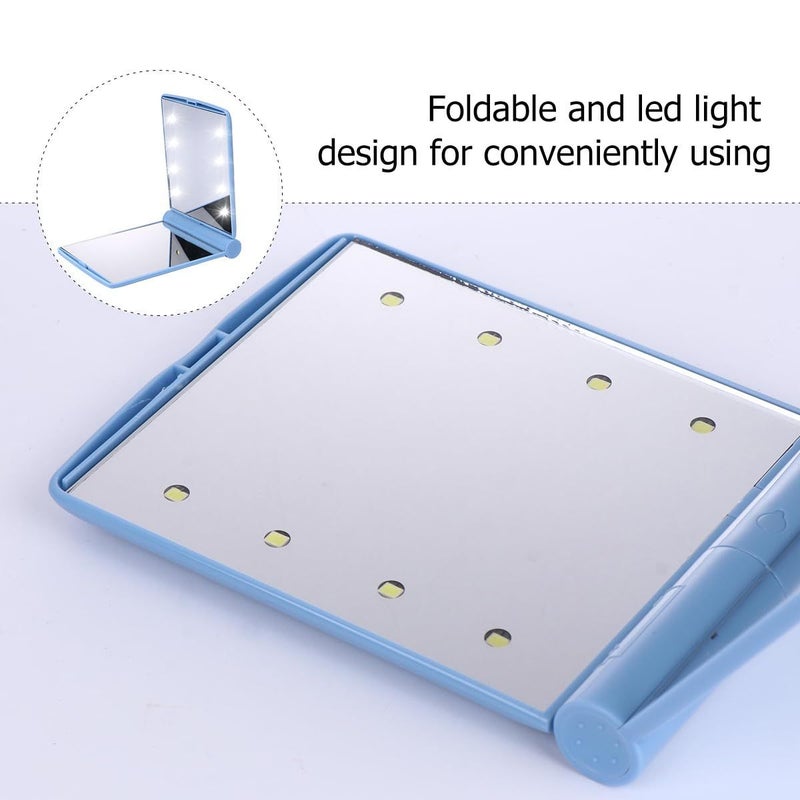 Blue Foldable LED Makeup Mirror Double Sided Handheld Compact Pocket Mirror for Women - Image 4