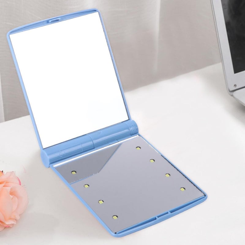 Blue Foldable LED Makeup Mirror Double Sided Handheld Compact Pocket Mirror for Women - Image 5