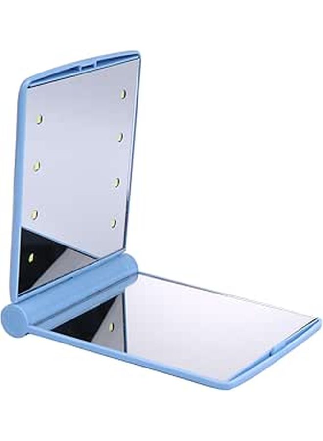 Blue Foldable LED Makeup Mirror Double Sided Handheld Compact Pocket Mirror for Women - Image 1