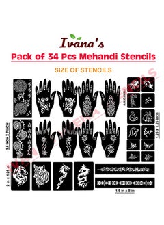 ivana's Ivana's Set of 34 Pcs Reusable Mehandi Stencils for Hands, Wrist, Body, Back, Neck, Face Combo Pack Stencils for Women, Girls And Kids, Easy To Use In Just 4 Steps Indian Design Collection, A2175  - Image 4