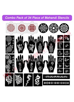 ivana's Ivana's Set of 34 Pcs Reusable Mehandi Stencils for Hands, Wrist, Body, Back, Neck, Face Combo Pack Stencils for Women, Girls And Kids, Easy To Use In Just 4 Steps Indian Design Collection, A2175  - Image 3