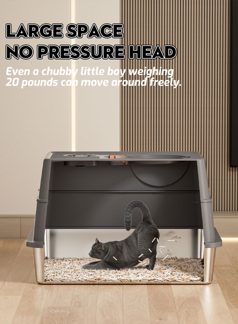Kidle Large Fully Enclosed Stainless Steel Cat Litter Box with Litter Scoop Cat Toilet Cat Litter Tray High Wall Side Shell Non-Sticky Anti Splashing and Easy Clean 60*41*38cm - Image 2