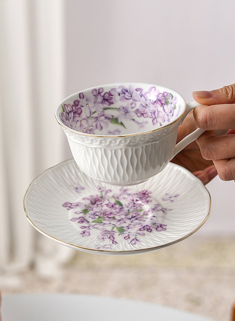 200Ml Porcelain Coffee Cup and Saucer Set - Purple Lilac Flower Pattern with Gold Trim, Elegant Tea/Coffee Drinkware for Home & Gifting - Image 4