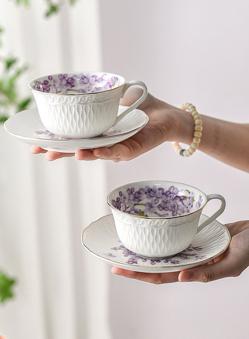 200Ml Porcelain Coffee Cup and Saucer Set - Purple Lilac Flower Pattern with Gold Trim, Elegant Tea/Coffee Drinkware for Home & Gifting - Image 5