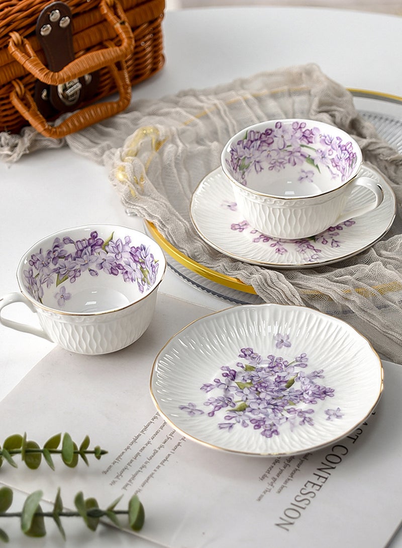 200Ml Porcelain Coffee Cup and Saucer Set - Purple Lilac Flower Pattern with Gold Trim, Elegant Tea/Coffee Drinkware for Home & Gifting - Image 3