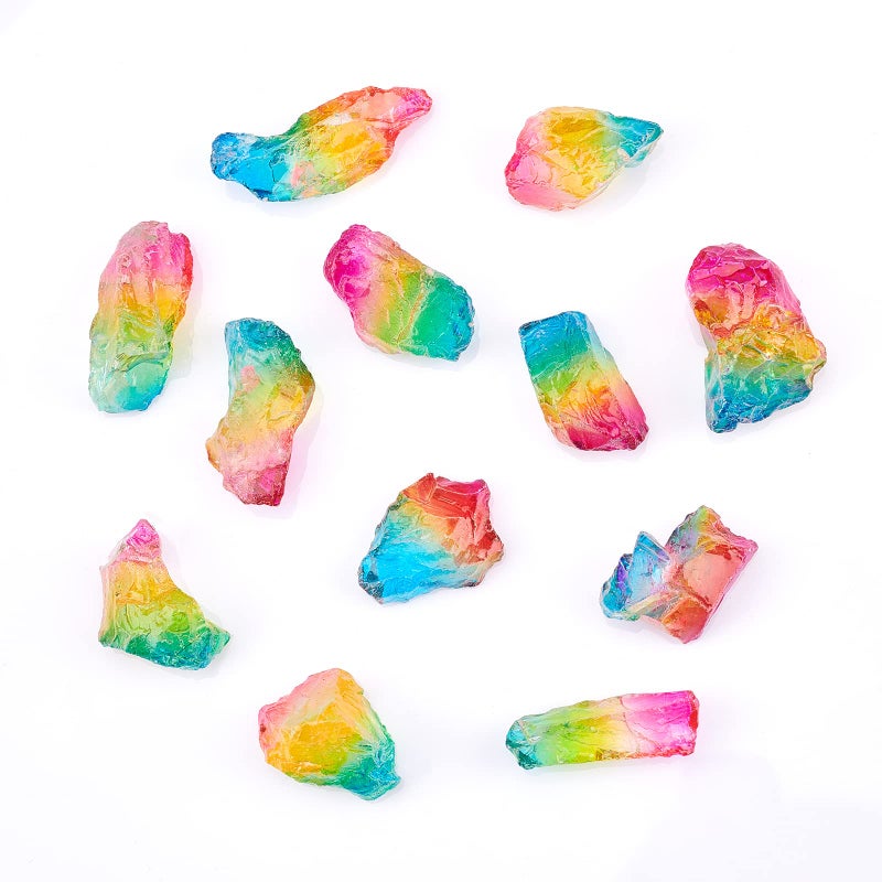 NBEADS 200g Rainbow Titanium Coated Rough Crystal Point Raw Rock Quartz Cluster Specimen Stones, No Hole Dyed Tourmaline Plating Natural Quartz Crystal Beads for Crafts Decor Vase Filler, About 8 Pcs - Image 5