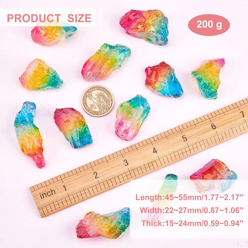 NBEADS 200g Rainbow Titanium Coated Rough Crystal Point Raw Rock Quartz Cluster Specimen Stones, No Hole Dyed Tourmaline Plating Natural Quartz Crystal Beads for Crafts Decor Vase Filler, About 8 Pcs - Image 2
