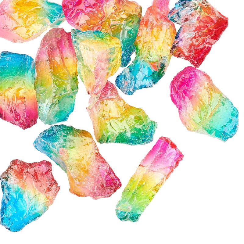 NBEADS 200g Rainbow Titanium Coated Rough Crystal Point Raw Rock Quartz Cluster Specimen Stones, No Hole Dyed Tourmaline Plating Natural Quartz Crystal Beads for Crafts Decor Vase Filler, About 8 Pcs - Image 1