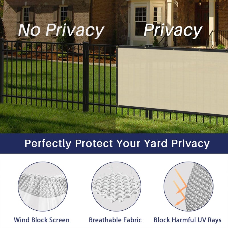 Windscreen4less Privacy Fence Screen Heavy Duty Windscreen Fencing Mesh Fabric Shade Net Cover with Brass Grommtes for Outdoor Wall Garden Yard Pool Deck, 6'x50' Beige - Image 3