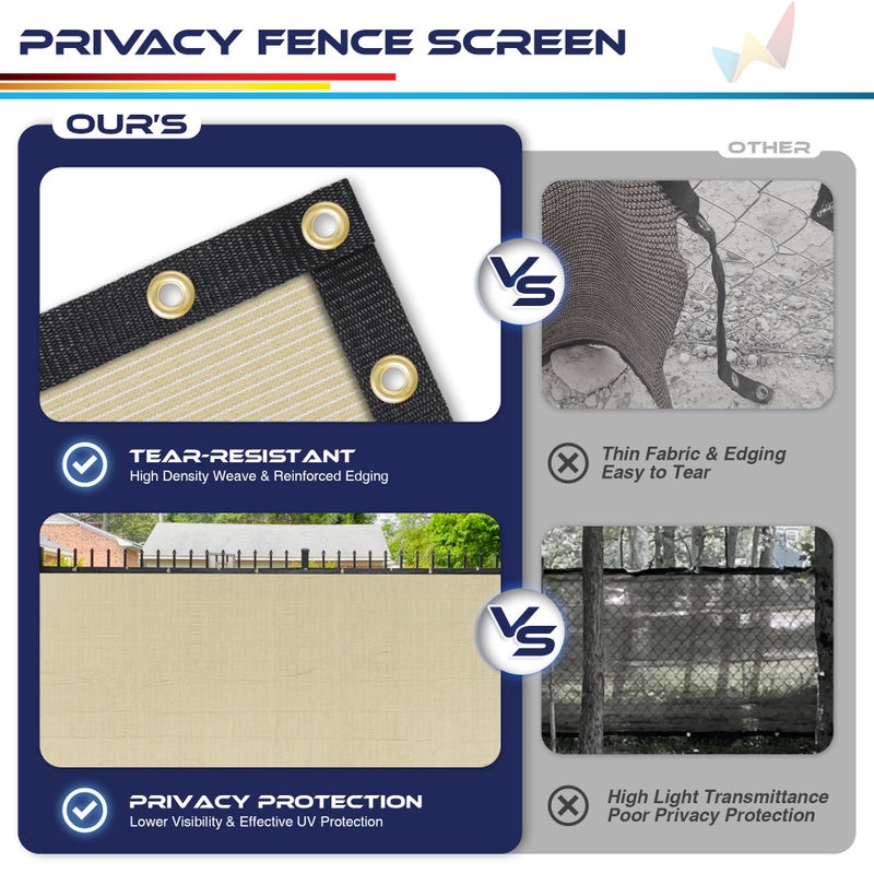 Windscreen4less Privacy Fence Screen Heavy Duty Windscreen Fencing Mesh Fabric Shade Net Cover with Brass Grommtes for Outdoor Wall Garden Yard Pool Deck, 6'x50' Beige - Image 5