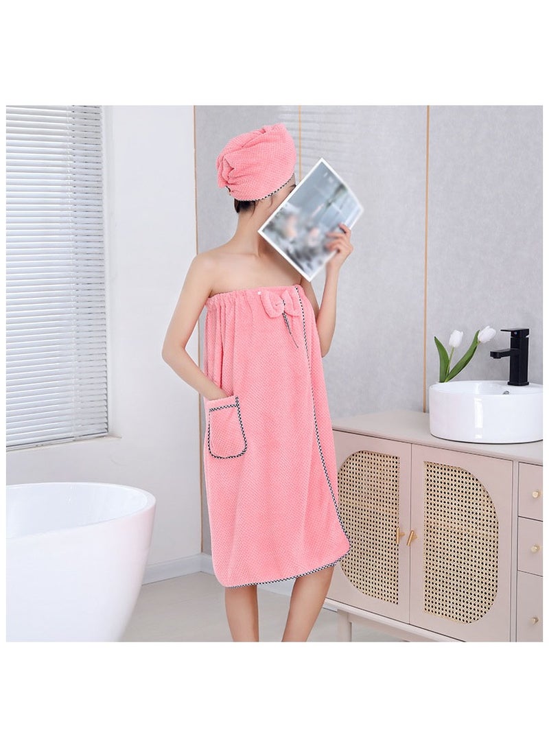 2 PCS Bath Towel Set Hair Towel Women Bath Wrap Adjustable Microfiber Super Absorbent  - Image 1