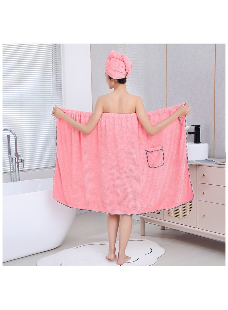 2 PCS Bath Towel Set Hair Towel Women Bath Wrap Adjustable Microfiber Super Absorbent  - Image 2