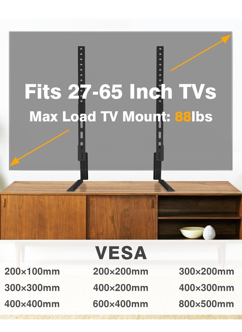 ELTRAZONE - Universal Table Top TV Stand Mount for 27 30 32 37 40 43 47 50 55 60 65 Inch LCD LED Flat/Curved Screen TVs, Height Adjustable TV Legs, Strong TV Base Holds up to 88 lbs, Max VESA 800x500mm - Image 1