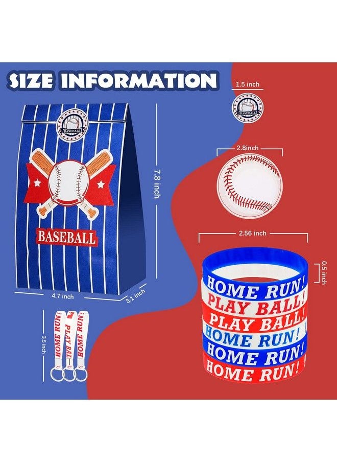 Zhanmai Baseball Party Favors Include Silicone Bracelets Keychain Waterproof Baseball Stickers And Party Gift Bags With Sealing Stickers For Baseball Themed Sports Party Favors (Classic Style 104 Pcs)  - Image 4