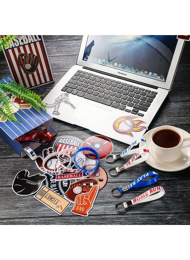 Zhanmai Baseball Party Favors Include Silicone Bracelets Keychain Waterproof Baseball Stickers And Party Gift Bags With Sealing Stickers For Baseball Themed Sports Party Favors (Classic Style 104 Pcs)  - Image 5