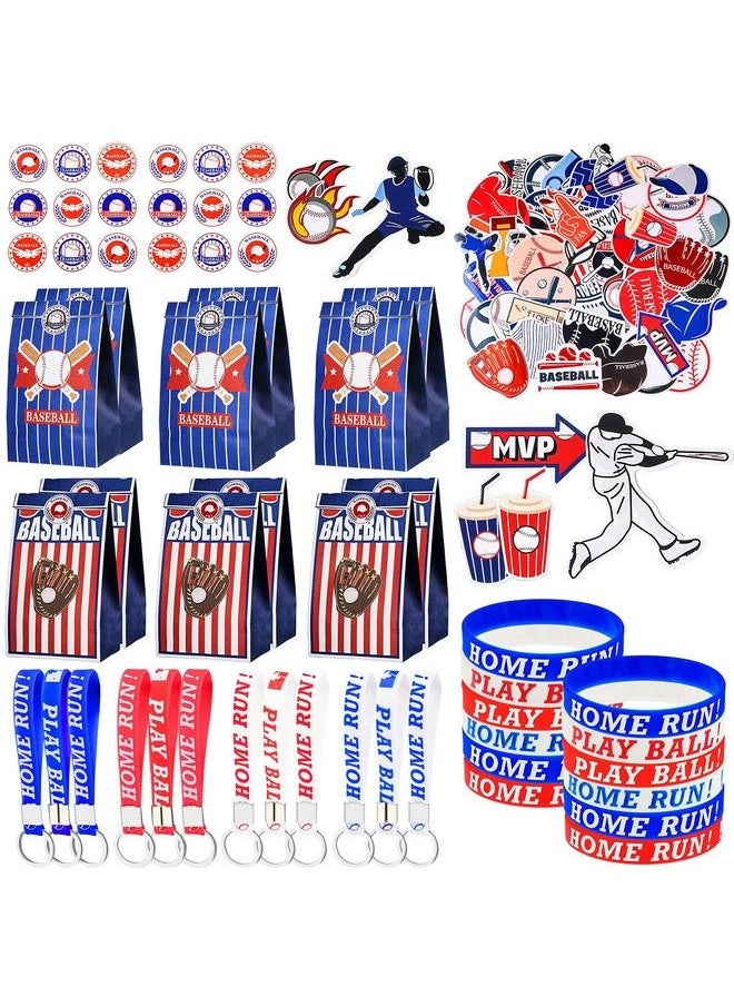 Zhanmai Baseball Party Favors Include Silicone Bracelets Keychain Waterproof Baseball Stickers And Party Gift Bags With Sealing Stickers For Baseball Themed Sports Party Favors (Classic Style 104 Pcs)  - Image 2