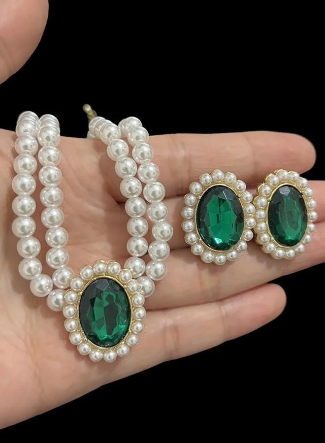 Take Two Take Two Faux Pearl Fake Crystal Decor Necklace and Earring Jewelry Set