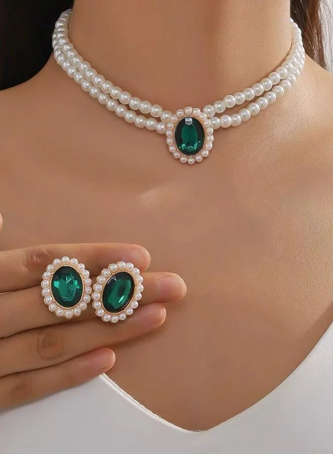 Take Two Take Two Faux Pearl Fake Crystal Decor Necklace and Earring Jewelry Set