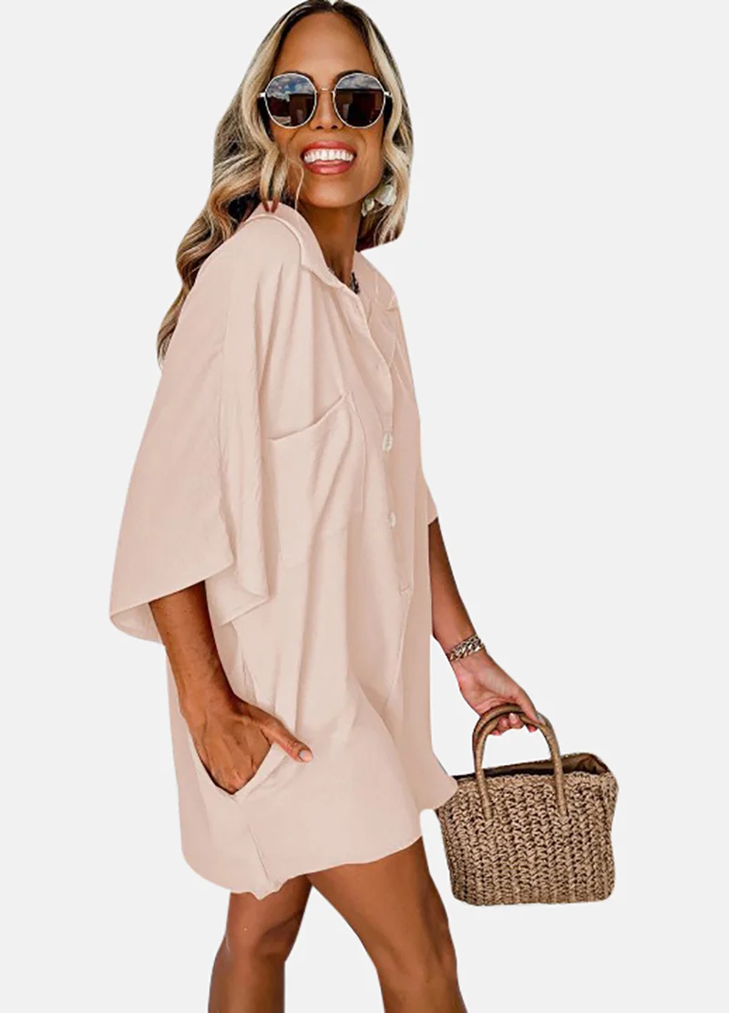 YUNIQEE Pink Solid Relaxed Fit Collared Playsuit