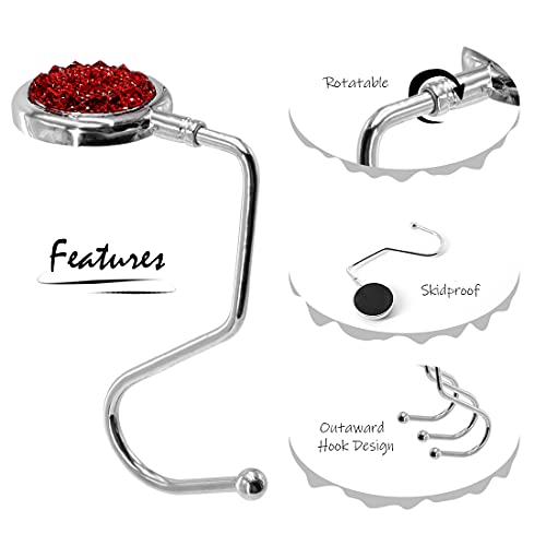 TANOSII Purse Hook Mental Clutch Holder Handbag Rhinestone Hanger for Table Desk Reverse 3 Packs Red Yellow Green - Image 4