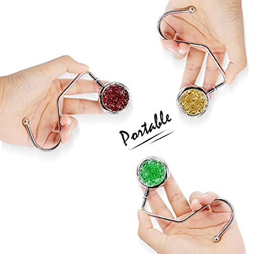 TANOSII Purse Hook Mental Clutch Holder Handbag Rhinestone Hanger for Table Desk Reverse 3 Packs Red Yellow Green - Image 3