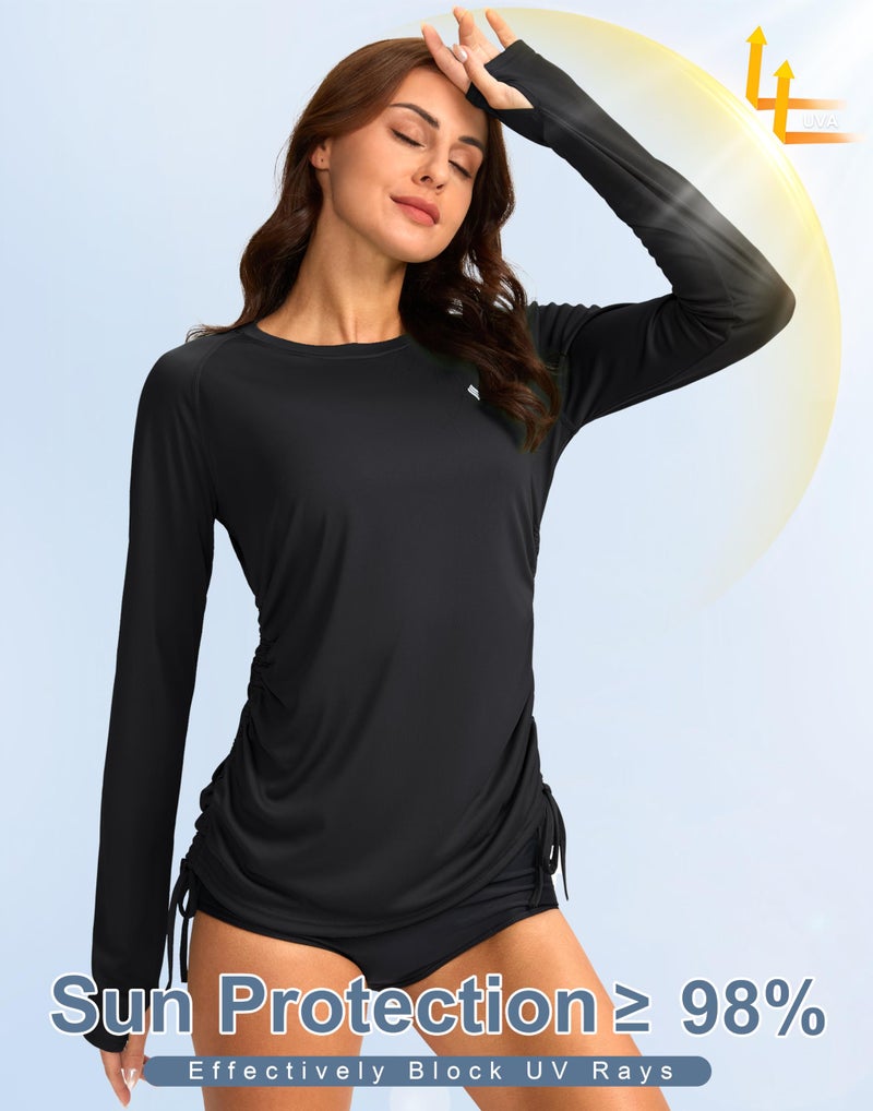 SANTINY Women's UPF50+ Rash Guard SPF Long Sleeve Swimsuits Top UV Sun Protection Swim Shirts for Woman (Black_M) - Image 3