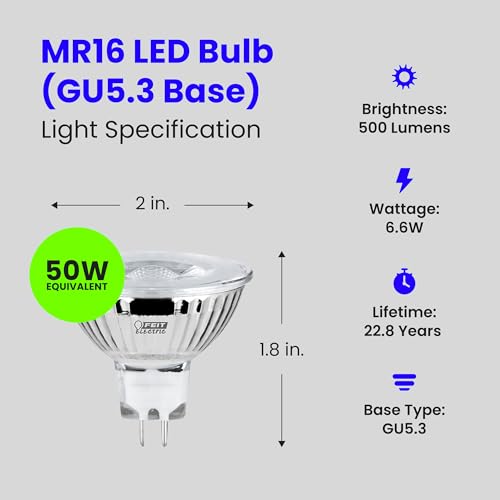 Feit Electric Enhance LED MR16 Reflector Light Bulb, 50W Equivalent, GU5.3 Base, 3000K Bright White, 500 Lumens, Dimmable, Indoor/Outdoor Use, 25,000-Hour Lifetime, BPEXN/930CA/6, 6 Pack - Image 2