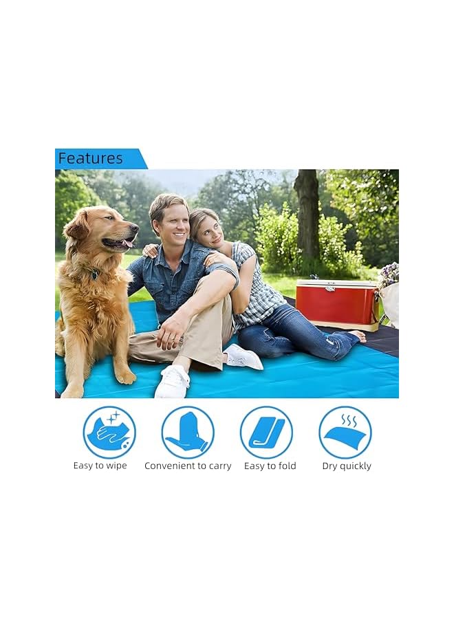 erorex Large Sand Free Beach Mat, Camping Mat, Water Resistant Picnic Blanket, 210x200cm, Foldable, with Carry Bag, 4 Stakes, Hook, For Outdoor Activities (blue gray) - Image 4