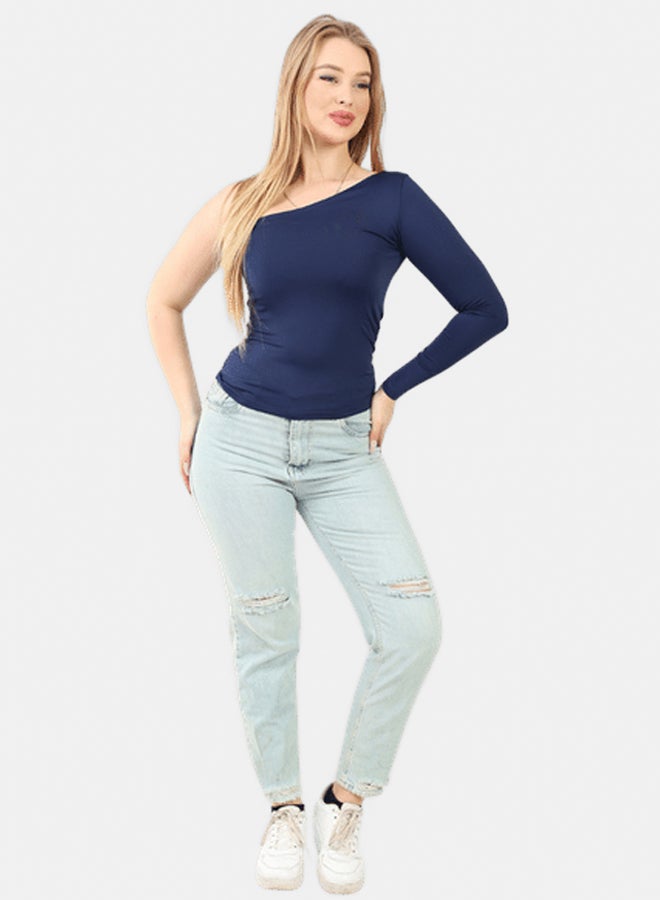 lavex, Women One Shoulder Top Navy Blue Color