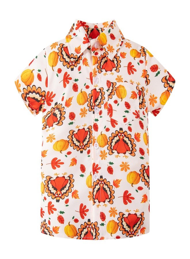 Okbebe Toddler Baby Boy Thanksgiving Turkey Button Down Short Sleeve Shirt Kids Hawaiian Holiday Shirt (4T, Brown) - Image 2