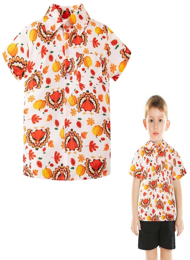 Okbebe Toddler Baby Boy Thanksgiving Turkey Button Down Short Sleeve Shirt Kids Hawaiian Holiday Shirt (4T, Brown) - Image 1