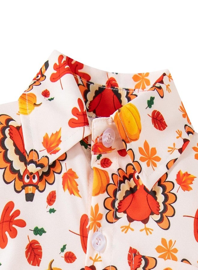 Okbebe Toddler Baby Boy Thanksgiving Turkey Button Down Short Sleeve Shirt Kids Hawaiian Holiday Shirt (4T, Brown) - Image 4