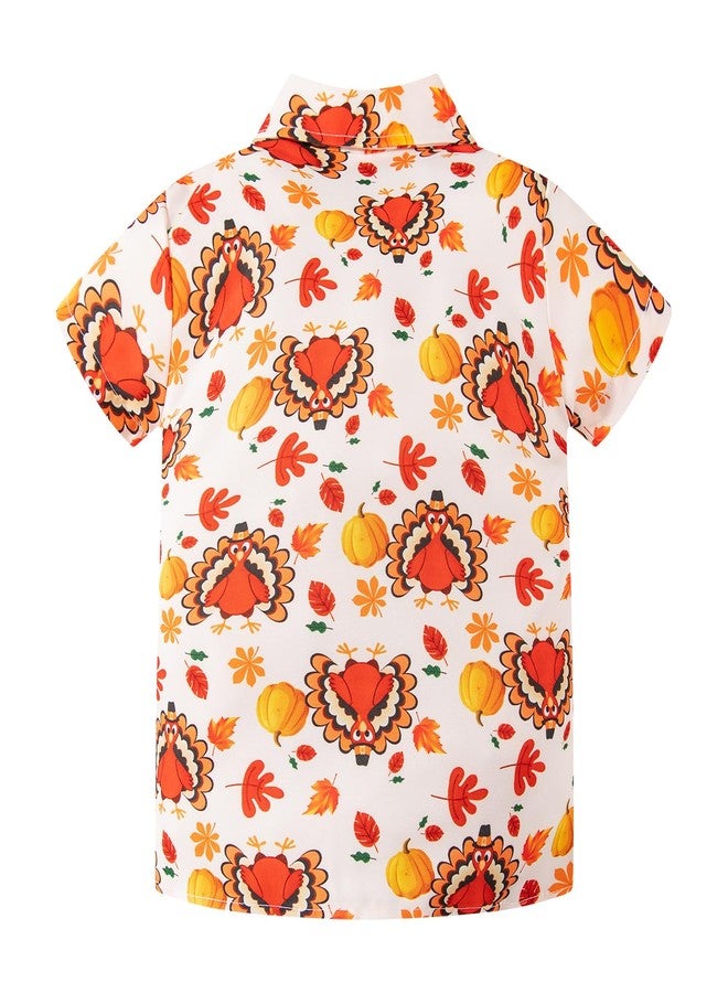 Okbebe Toddler Baby Boy Thanksgiving Turkey Button Down Short Sleeve Shirt Kids Hawaiian Holiday Shirt (4T, Brown) - Image 3