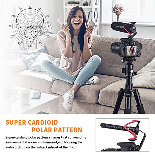 comica CVM-V30 LITE Video Microphone Super-Cardioid Condenser On-Camera Shotgun Microphone for Canon Nikon Sony Panasonic Camera/DSLR/iPhone Samsung Huawei with 3.5mm Jack (Red) - Image 3