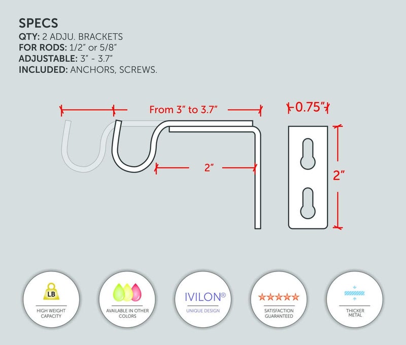 Ivilon Short Projection Brackets for Curtain Rods - for 1/2 or 5/8 Inch Rods. Set of 2 - Warm Gold - Image 2