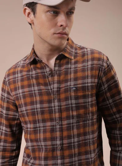 The Indian Garage Co Men Slim Fit Checkered Full Sleeves Cutaway Collar Casual Shirt