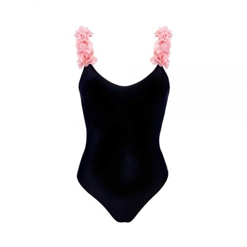 Cross-border ins Amazon childrens high-definition Three-dimensional flower petals backless girls one-piece swimsuit parent-child hot spring Black Pink Flower