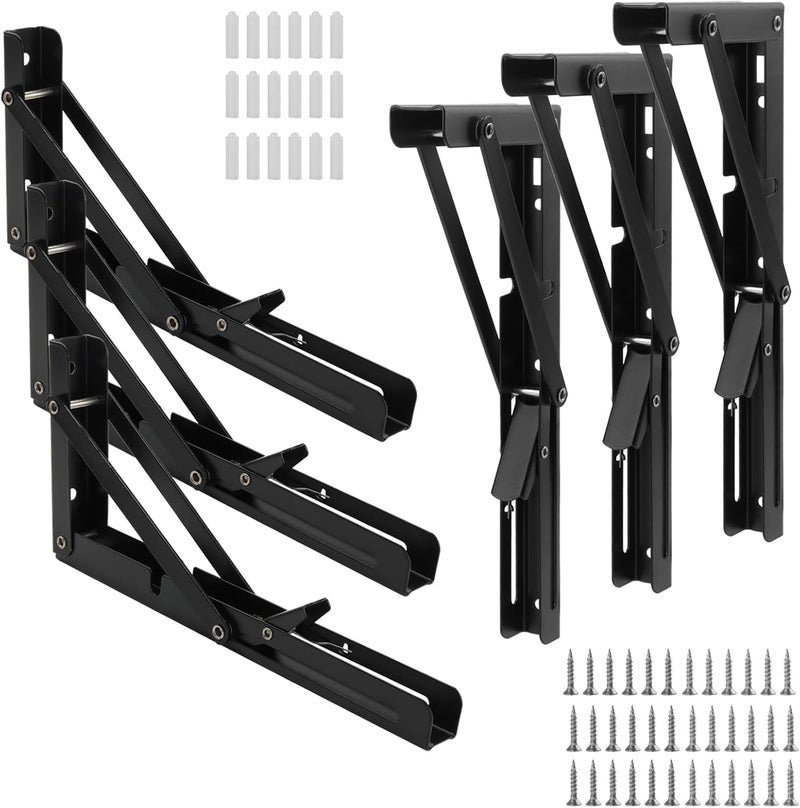 SHEUTSAN 6 PCS 10 Inch Folding Shelf Brackets Black Folding Hinges Brackets Bracket for Workbench Folding Table DIY - Image 1