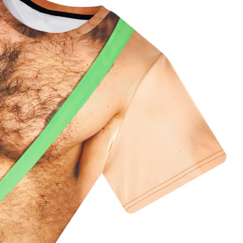 RAISEVERN Mens Muscle T-Shirt Fake Hairy Chest Funny Short Sleeve 3D Graphic Design Family Shirts Casual Cool Festival Crazy T Shirt Top Tees - Image 5