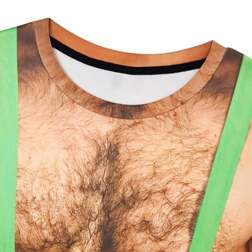 RAISEVERN Mens Muscle T-Shirt Fake Hairy Chest Funny Short Sleeve 3D Graphic Design Family Shirts Casual Cool Festival Crazy T Shirt Top Tees - Image 3