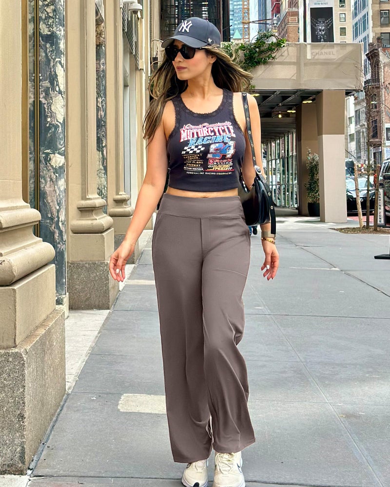 G4Free Wide Leg Yoga Pants Loose Casual Summer Open Bottom Sweatpants Athletic Workout Pants Tummy Control Flare Leggings(Taupe,M,31") - Image 4