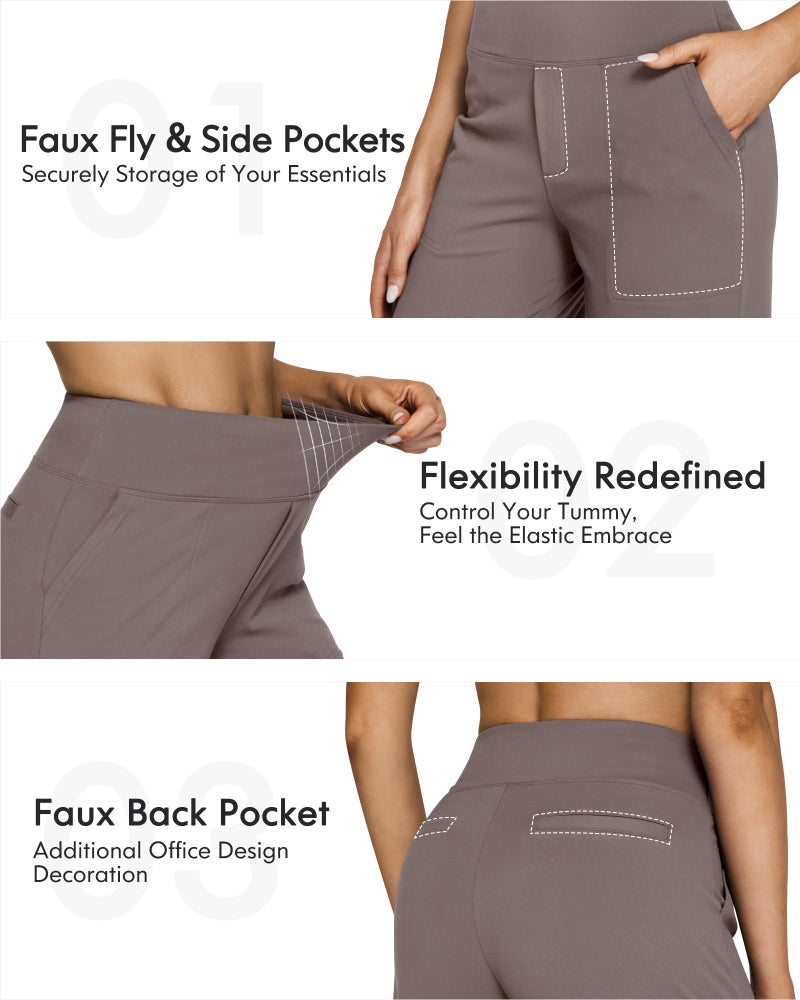 G4Free Wide Leg Yoga Pants Loose Casual Summer Open Bottom Sweatpants Athletic Workout Pants Tummy Control Flare Leggings(Taupe,M,31") - Image 2