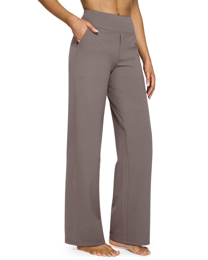 G4Free Wide Leg Yoga Pants Loose Casual Summer Open Bottom Sweatpants Athletic Workout Pants Tummy Control Flare Leggings(Taupe,M,31") - Image 1