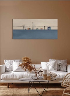 LOWHA Framed Canvas Wall Art Stretched Over Wooden Frame, Panorama Orientation Houses and Trees Painting, For Home, Living Room, Office Décor  - Image 1