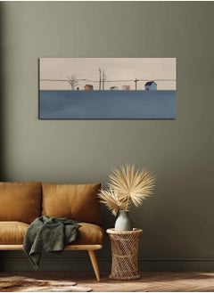 LOWHA Framed Canvas Wall Art Stretched Over Wooden Frame, Panorama Orientation Houses and Trees Painting, For Home, Living Room, Office Décor  - Image 2