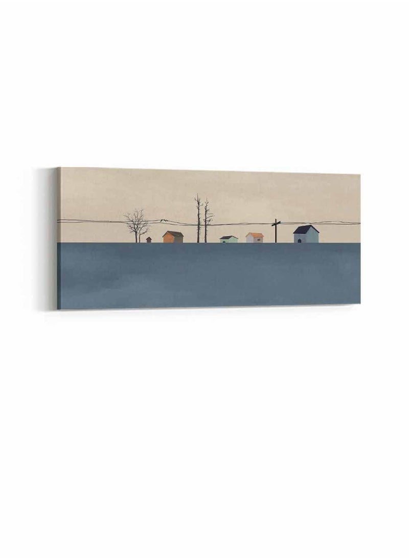 LOWHA Framed Canvas Wall Art Stretched Over Wooden Frame, Panorama Orientation Houses and Trees Painting, For Home, Living Room, Office Décor  - Image 3