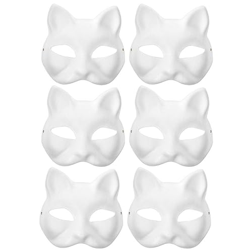 IMIKEYA Cat Mask 6pcs White Paper Fox Masks Blank Unpainted Wolf Animal Half Faces DIY Paint Masquerade Costume Prop for Carnival Cosplay Dance Party Favors - Image 1